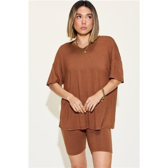 Basic Bae Full Size V-Neck Drop Shoulder T-Shirt and Shorts Set - Picture 9 of 16